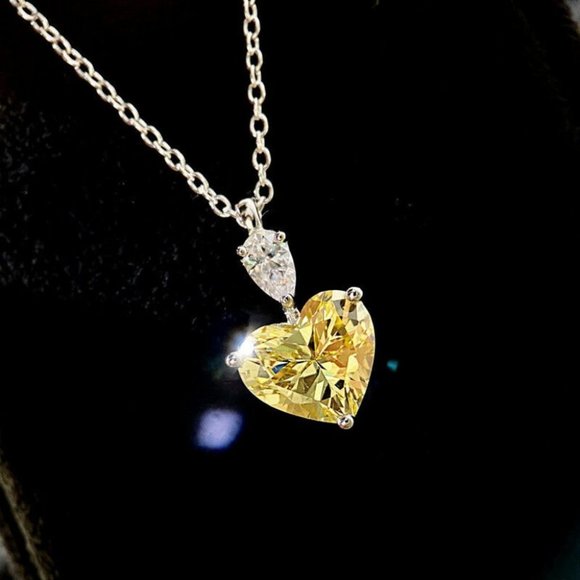 925 Sterling Silver Citrine Heart Necklace - Picture 5 of 6